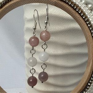 DANGLE Earrings Rose Quartz and Milky White Jade Beads